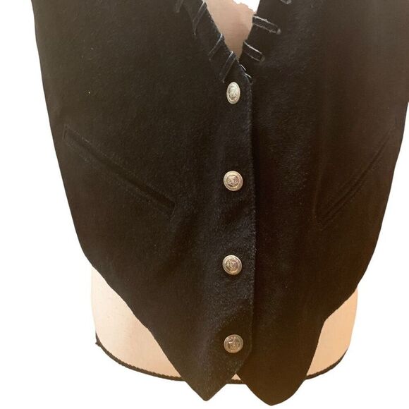 AJ Vintage Vest Leather Whipstitch Lined Silver Buttons Pockets Black Medium Men - Picture 5 of 7